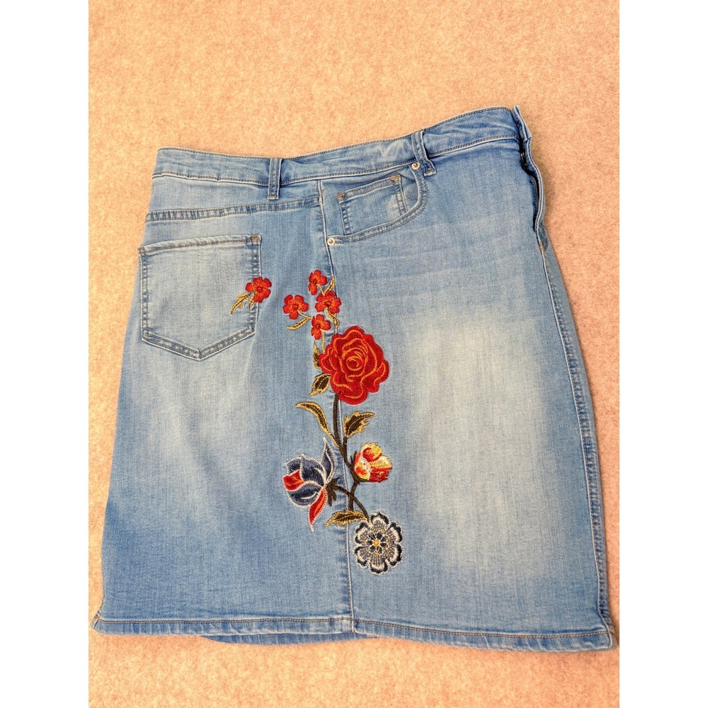 Westport Floral Embroidered Boho Denim Cottagecore Jean Skirt Y2K Style Size 12